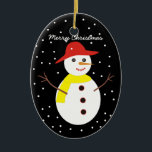 Ornamento de Navidad de personalizado de muñecas d<br><div class="desc">Un adorable adorno navideño personalizado de muñecos de nieve con un adorable muñeco de nieve con gorra rojo,  bufanda amarilla,  ojos de botón y palos.</div>