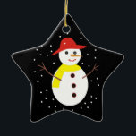 Ornamento de Navidad de personalizado de muñecas d<br><div class="desc">Un adorable adorno navideño personalizado de muñecos de nieve con un adorable muñeco de nieve con gorra rojo,  bufanda amarilla,  ojos de botón y palos.</div>