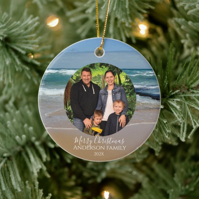 Ornamento de Navidad de Photo Beach personalizado (Árbol)