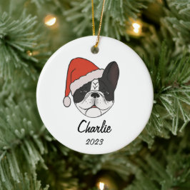 Ornamento de Navidad de Pied Frenchie Santa Hat