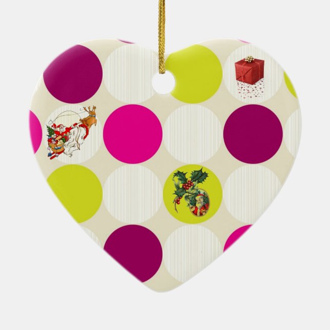Ornamento de Navidad de Polka Dots Cerámico (Atrás)