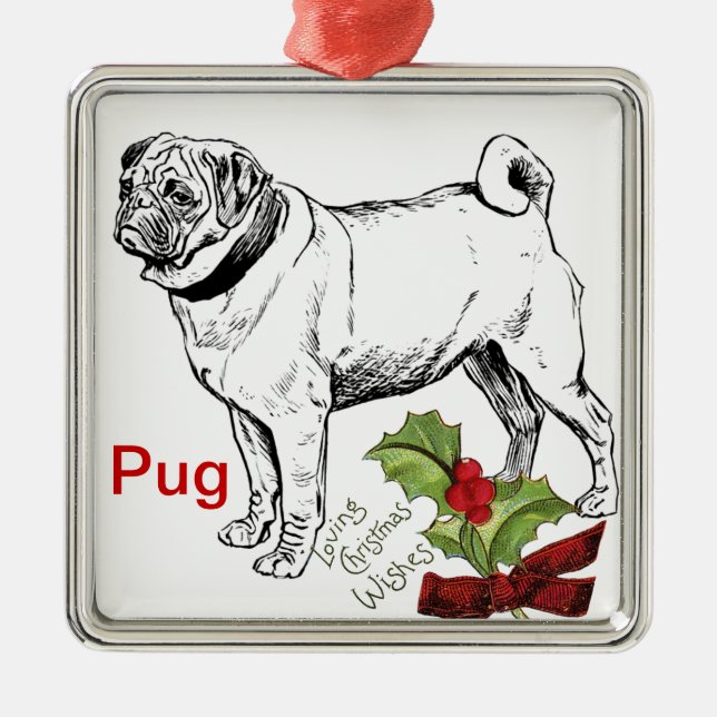 Ornamento de Navidad de Pug (Frente)