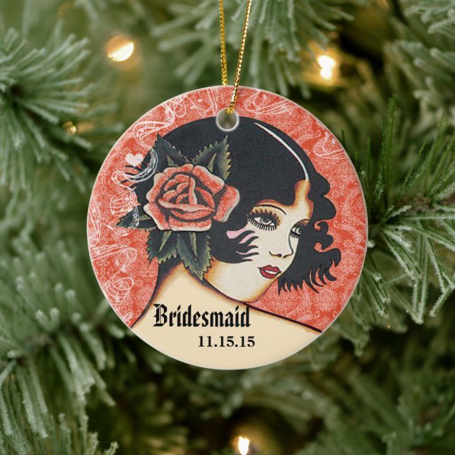 Ornamento de Navidad de Tangerine Boda Bridesmaid (Árbol)