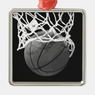 Ornamento de Navidad del Baloncesto Blanco y Negro