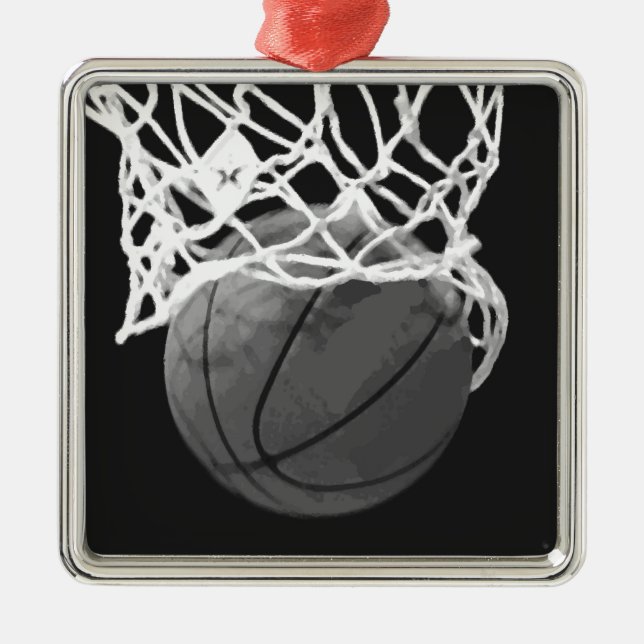 Ornamento de Navidad del Baloncesto Blanco y Negro (Frente)