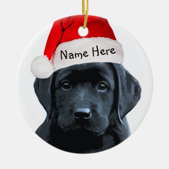 Ornamento de Navidad del Black Lab de Santa (Frente)