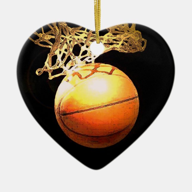 Ornamento de Navidad del Corazón de Baloncesto (Frente)
