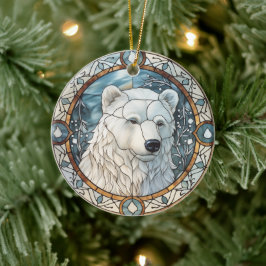 Ornamento de Navidad del oso blanco de vidrio manc