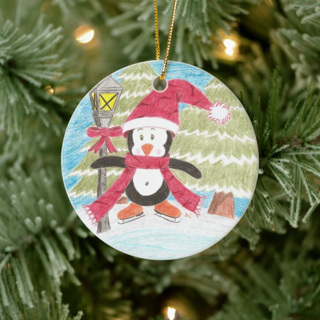 Ornamento de Navidad del pingüino de patinaje sobr (Árbol)