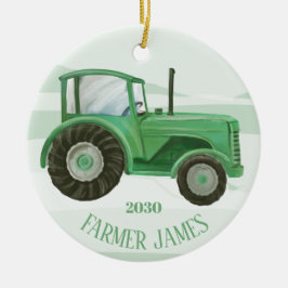 Ornamento de Navidad del Tractor Verde Personaliza