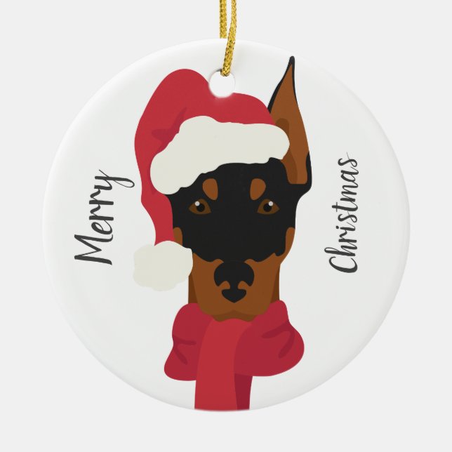Ornamento de Navidad Doberman. Decoración de copos (Frente)
