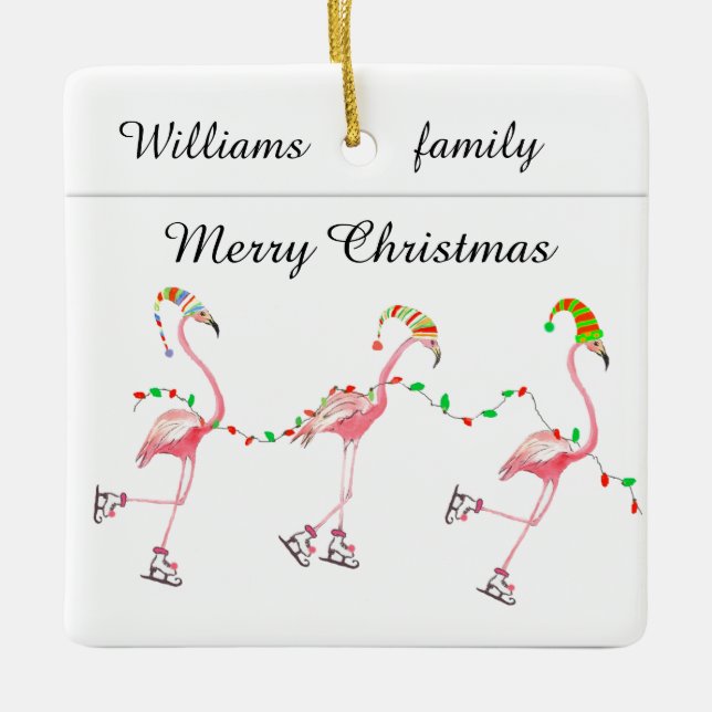 ornamento de Navidad Flamingos monogramado (Anverso)