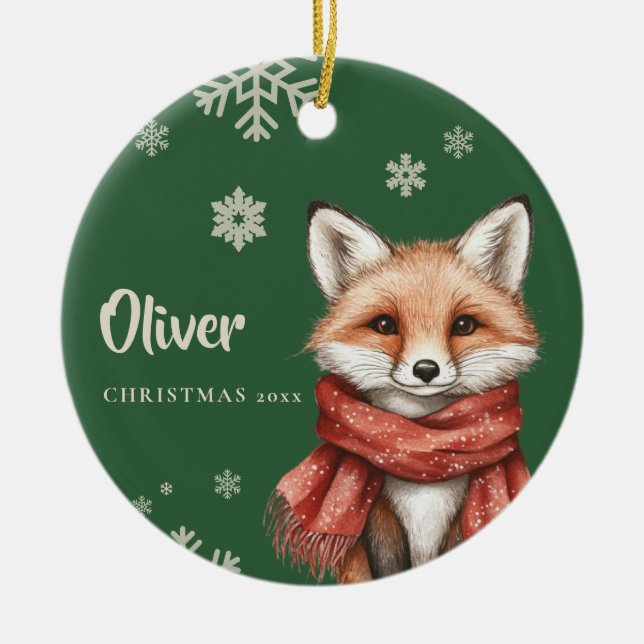 Ornamento de Navidad Fox personalizado con copo de (Frente)
