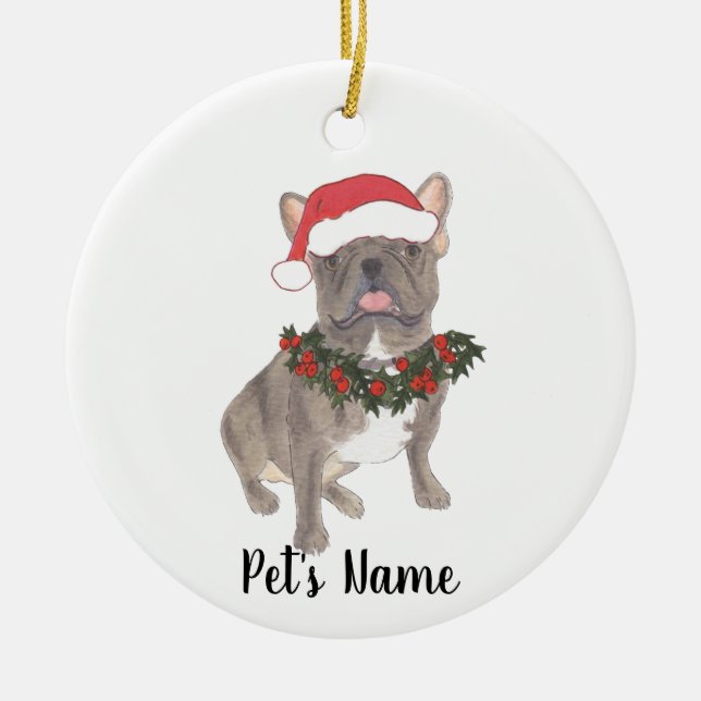 Ornamento de Navidad Frenchie Gris Azul (Frente)