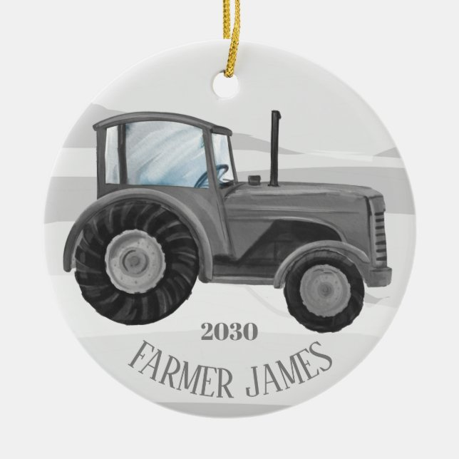 Ornamento de Navidad Gray Tractor Personalizado (Frente)
