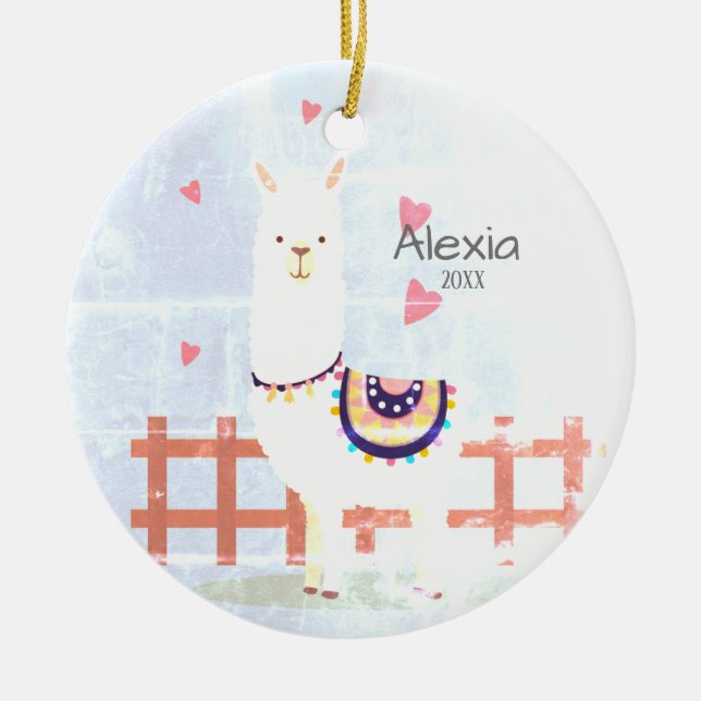 Ornamento de Navidad Gris y Alpaca Rosa (Frente)
