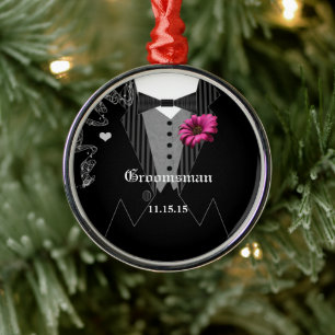 Ornamento de Navidad Groomsman Pink Gerber Boda
