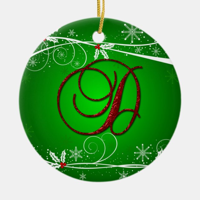 Ornamento de Navidad Inicial D de Red Greens Holly (Frente)