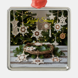 Ornamento de Navidad Metálico de Boho Crochet Snow