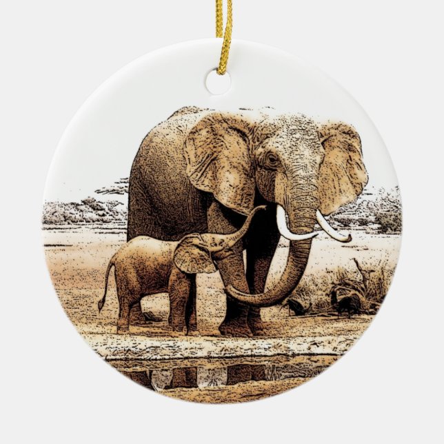 Ornamento de Navidad para elefantes y bebés (Frente)