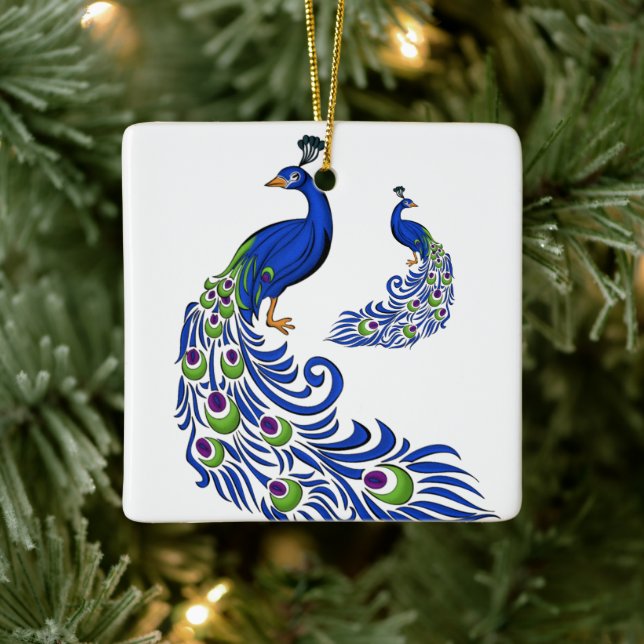 Ornamento de Navidad-Peacocks Ornamento cerámico (Árbol)