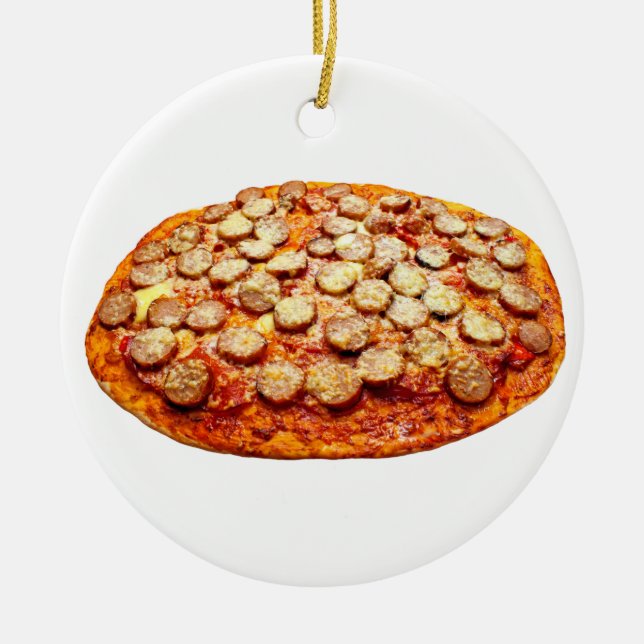 Ornamento de Navidad Pepperoni y Sausage Pizza (Frente)