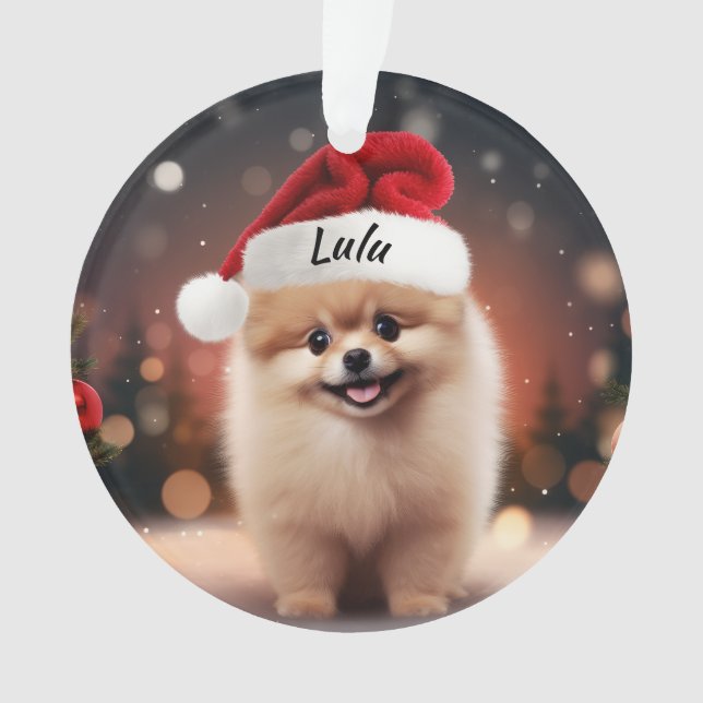 Ornamento de Navidad Personalizado Pomeraniano (Anverso)