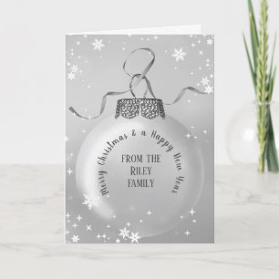 Ornamento de Navidad plateado con tarjeta de copos