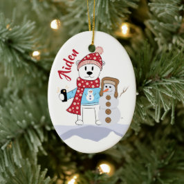 Ornamento de Navidad Polar Bear y Snowman