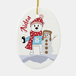Ornamento de Navidad Polar Bear y Snowman
