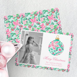 Ornamento de Navidad Preppy Pink & Green Palm Beac