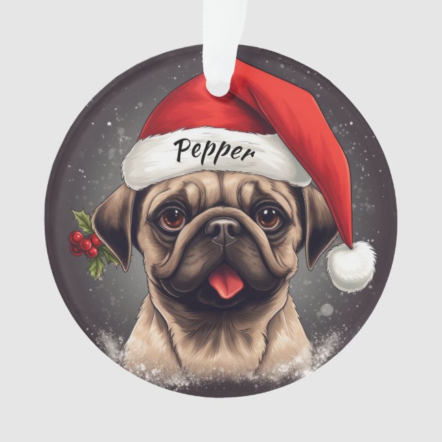 Ornamento de Navidad Pug Personalizado (Anverso)
