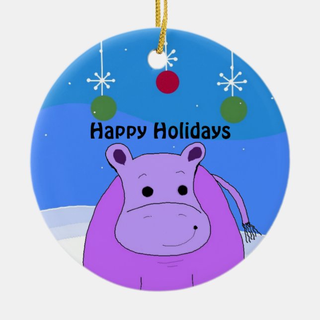 Ornamento de Navidad Purple Hippo (Frente)