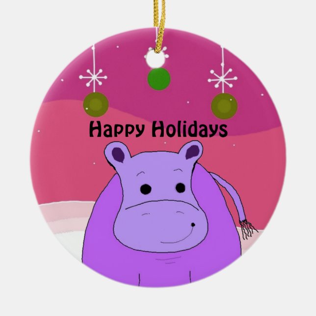 Ornamento de Navidad Purple Hippo (Frente)