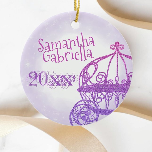 Ornamento de Navidad púrpura y rosa Quinceanera (purple quinceanra christmas ornament quinceanera princess gift horse carriage cute personalized name)