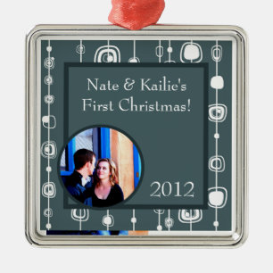 Ornamento de Navidad Retro Blue Square personaliza