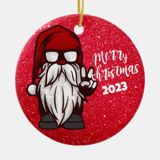 Ornamento de Navidad Retro Gnome, estilo vintage (Frente)