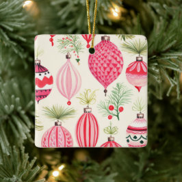 Ornamento de Navidad Retro Rojo Rosa