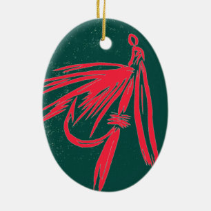 Ornamento de Navidad rojo sobre moscas verdes