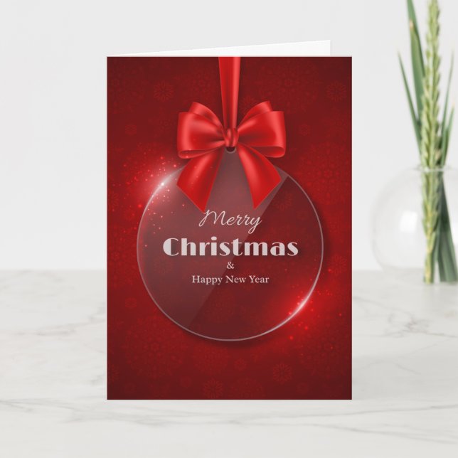 Ornamento de Navidad Rojo Tarjeta de foto doblada (Anverso)