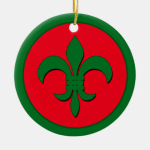 Ornamento de Navidad Rojo y Verde Fleur de Lis