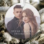 Ornamento de Navidad romántico Personalizado de 2<br><div class="desc">Conmemorar tu primera Navidad juntos en pareja con este adorable ornamento de 2 fotos que incluye una plantilla de texto para tus nombres y el año. Es un placer perdurable celebrar las fiestas en pareja.</div>