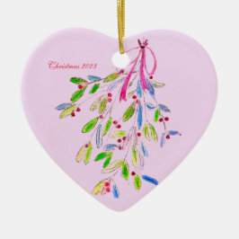 Ornamento de Navidad rosa con mistletoe