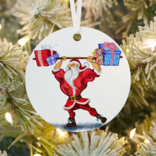 Ornamento de Navidad Santa Bodybuilder con regalos
