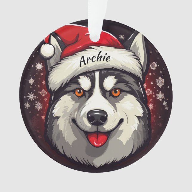 Ornamento de Navidad Siberian Husky Personalizado (Anverso)