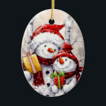 Ornamento de Navidad - Snowman<br><div class="desc">Adorables parejas de snowman decoran este adorno de árbol de Navidad</div>