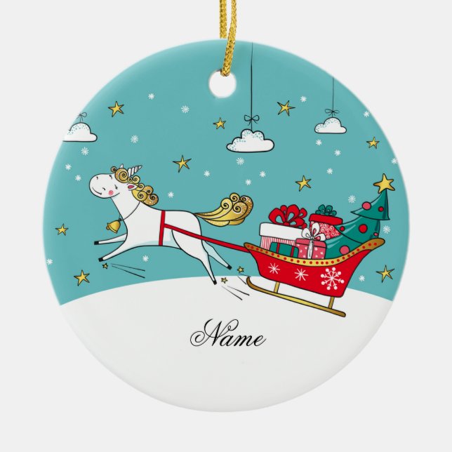 Ornamento de Navidad Unicornio personalizado, (Frente)