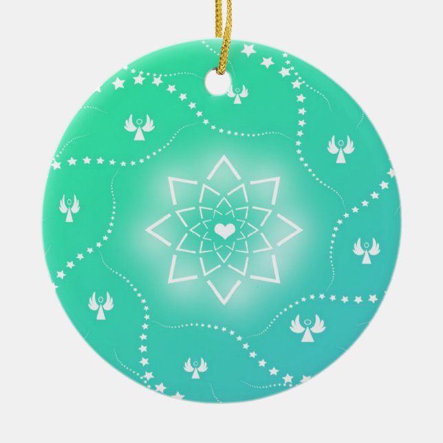 Ornamento de Navidad verde bonito con pequeños áng (Frente)