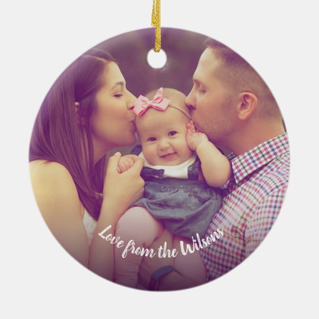 Ornamento de Navidad Verde con foto personalizada (Atrás)