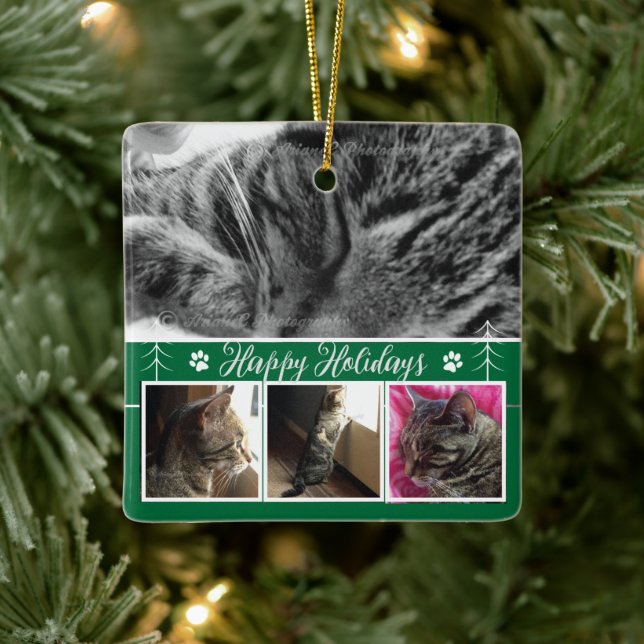Ornamento de Navidad verde del Collage de fotos de (Árbol)